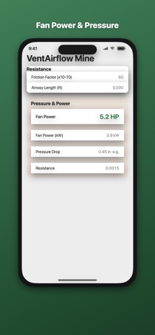 Mine Ventilation Airflow Calc のスクリーンショット