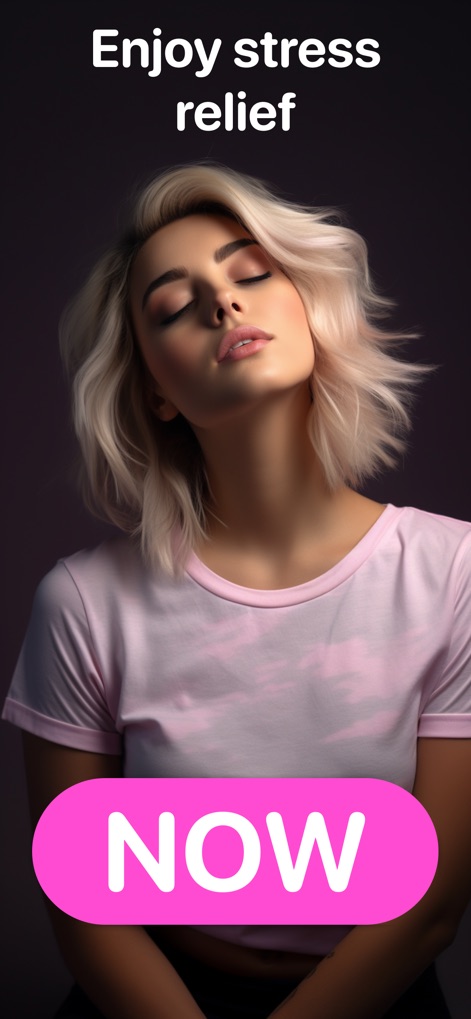 Vibrator App: Strong Massager - This concluding visual powerfully conveys the immediate benefit of using the app for stress relief and relaxation, symbolized by the prominent 'NOW' call-to-action button.