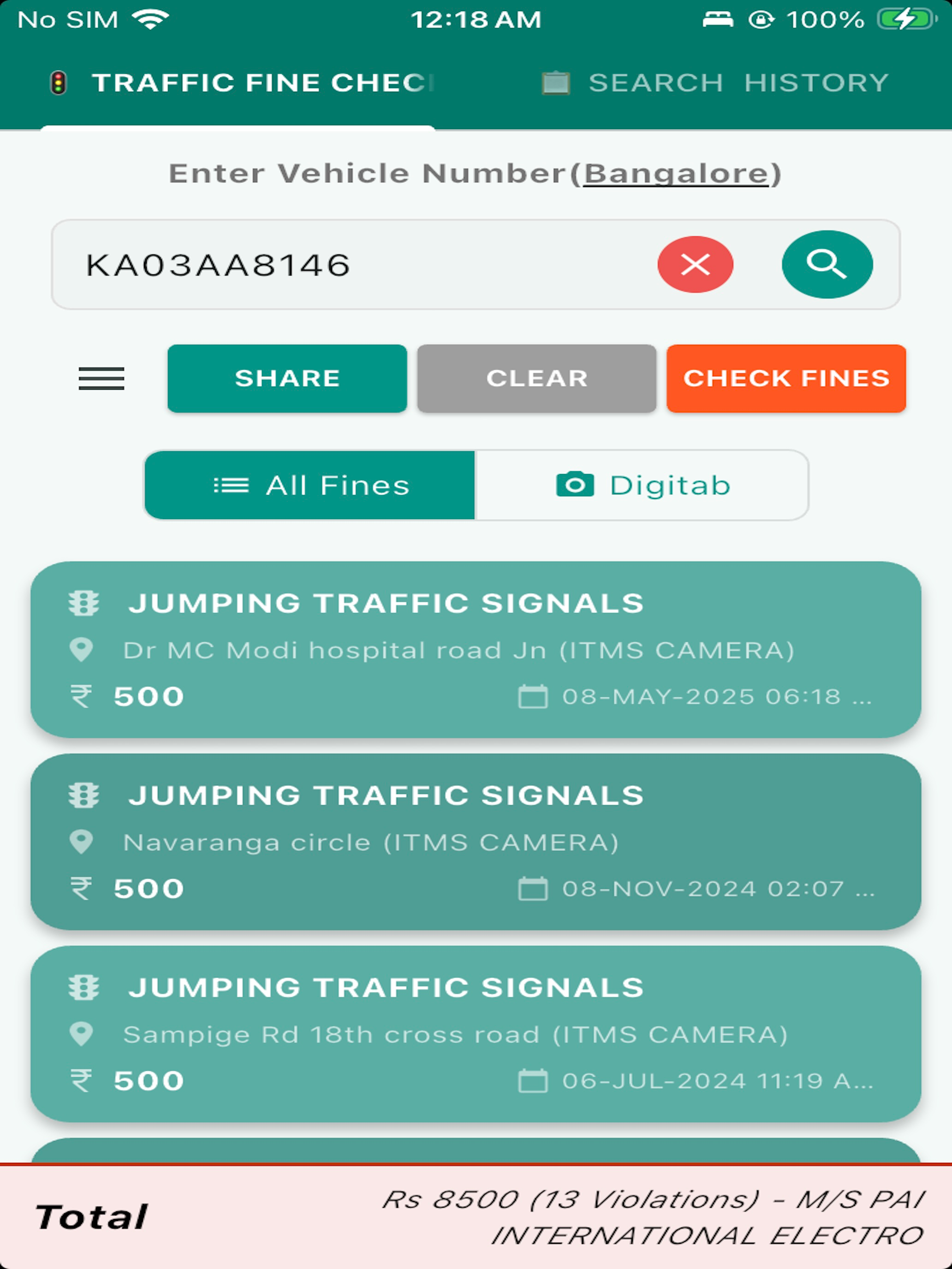Bengaluru Traffic Fines check screenshot 5
