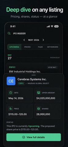 IPO Stocks Calendar screenshot