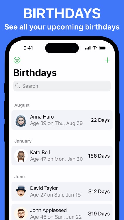 Birthdays - Countdown & Track