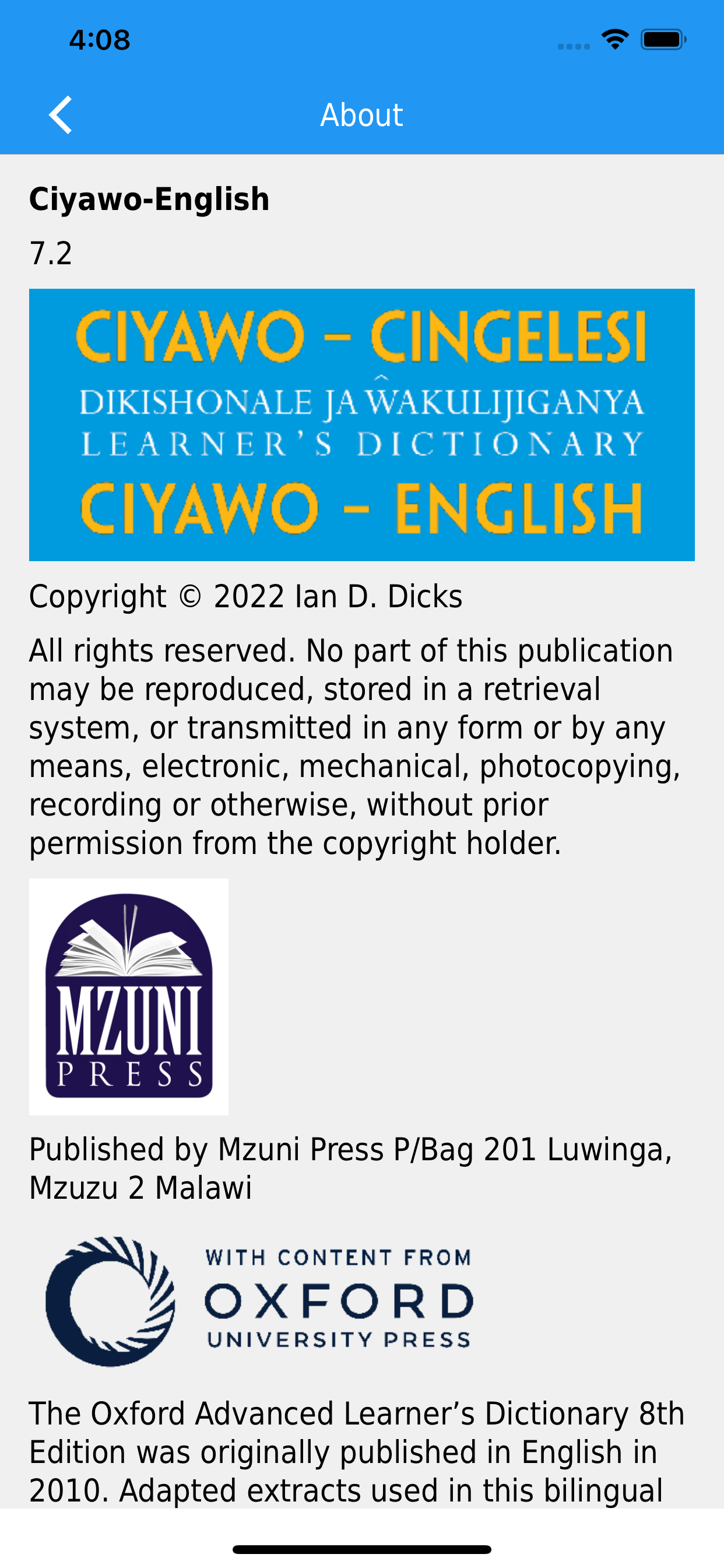 Ciyawo-English Dictionary
