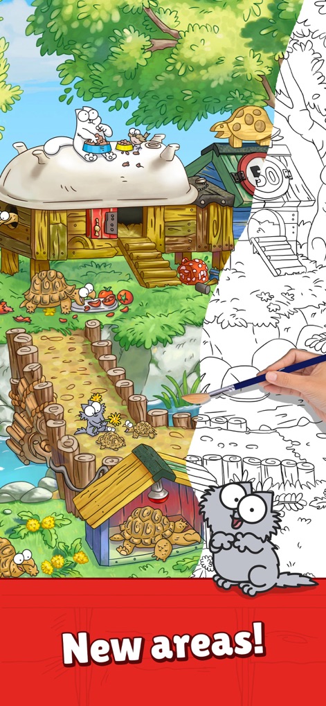 Simon's Cat Match! - Unleash creativity through relaxing coloring gameplay, transforming detailed line art into vibrant scenes of Simon's world.