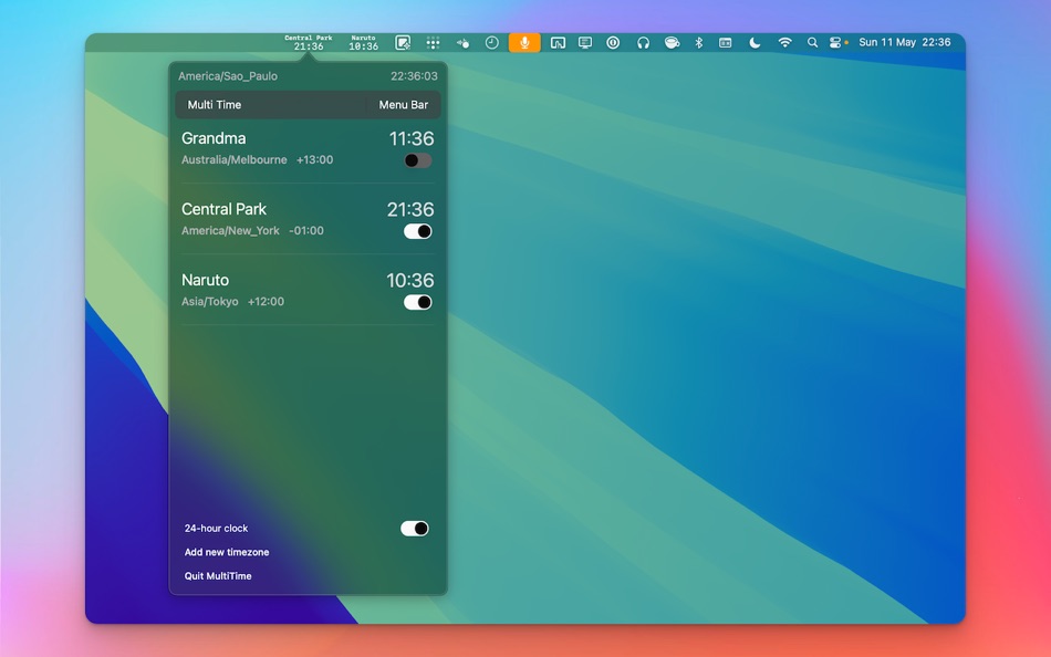 #6. MultiTime - World Timezone (macOS) Bởi: JOAO P P TEIXEIRA