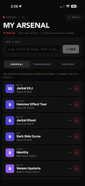 ArsenalTrack: Bowling Ball Log screenshot 2
