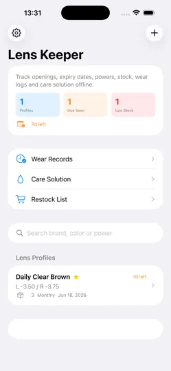 Screenshot von Kontaktlinsen Bestand2026 auf dem iPhone 1
