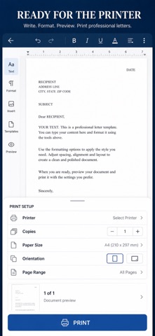 Letter Printer: PDF Writer iPhone screenshot