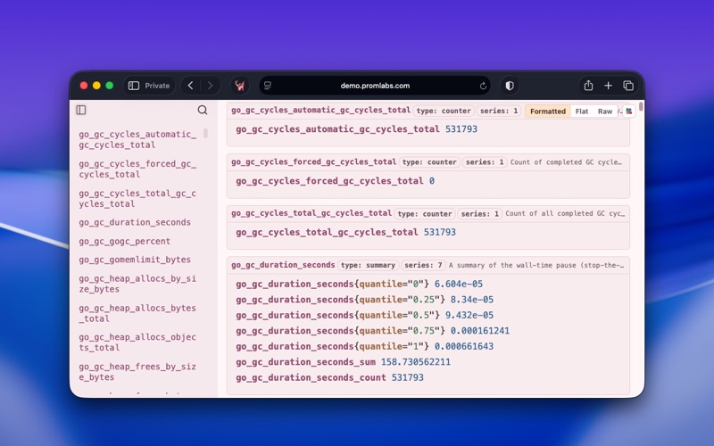Prometheus Formatter screenshot