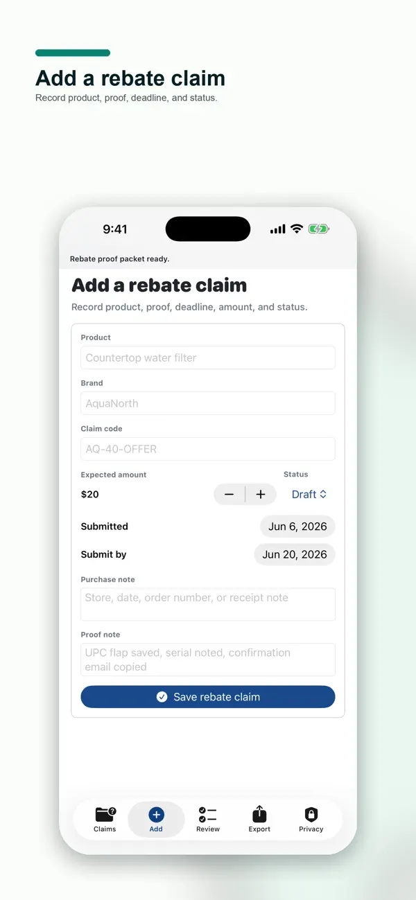 Screenshot #2 pour Rebate Claim Folder