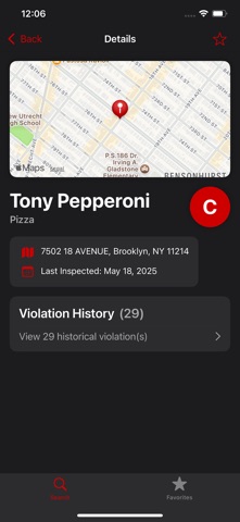 NYC Restaurant Health Grades iPhone screenshot