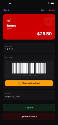 Tucked - Gift Card Tracker Screenshot 2 of 3