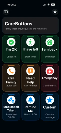 Скриншот CareButtons на iPhone 1