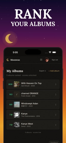 Moonwax - Music Ranking iPhone screenshot