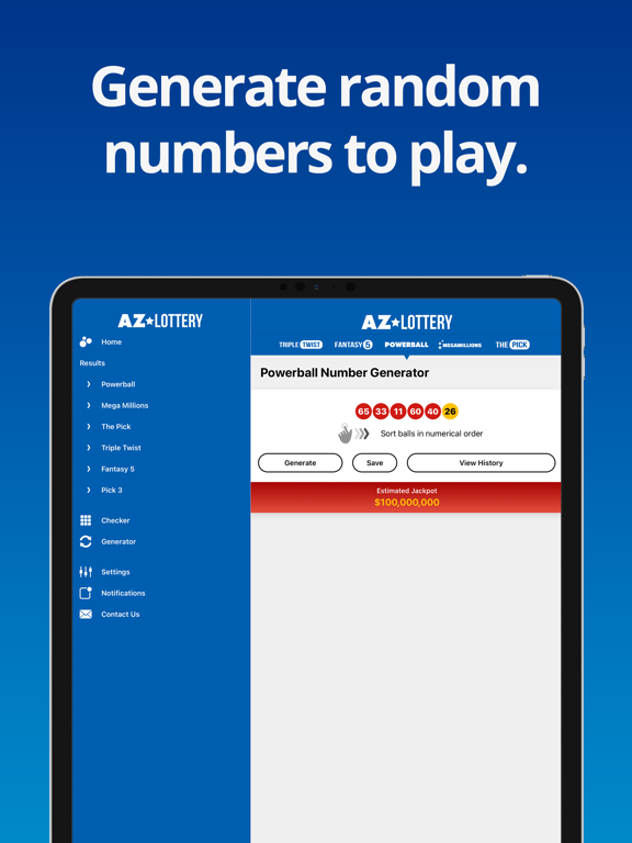 Arizona Lottery Numbers iPad screenshot 4 - Entertainment app