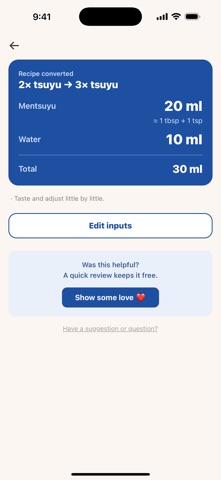 Mentsuyu Dilution Calculator screenshot
