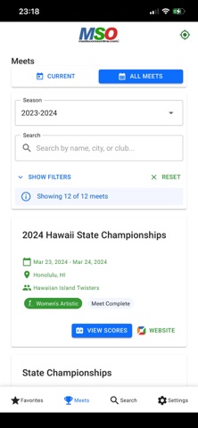 MeetScoresOnline Mobile Screenshot 1 of 5