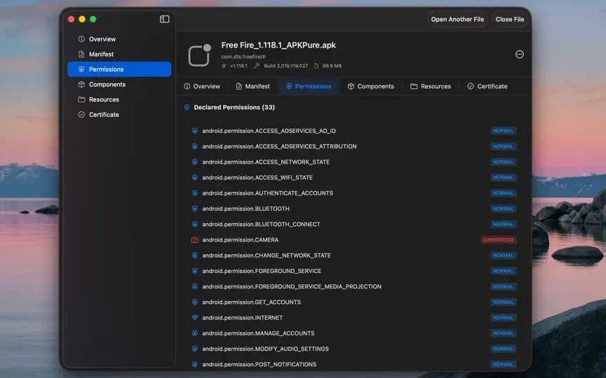 Скриншот APK Analyzer на iPhone 7