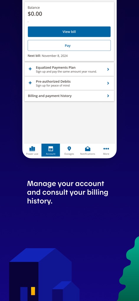 Hydro-Québec - L'application permet aux clients de consulter leur solde de compte, de gérer l'historique de facturation et d'accéder aux plans de paiement comme le budget égalisé.