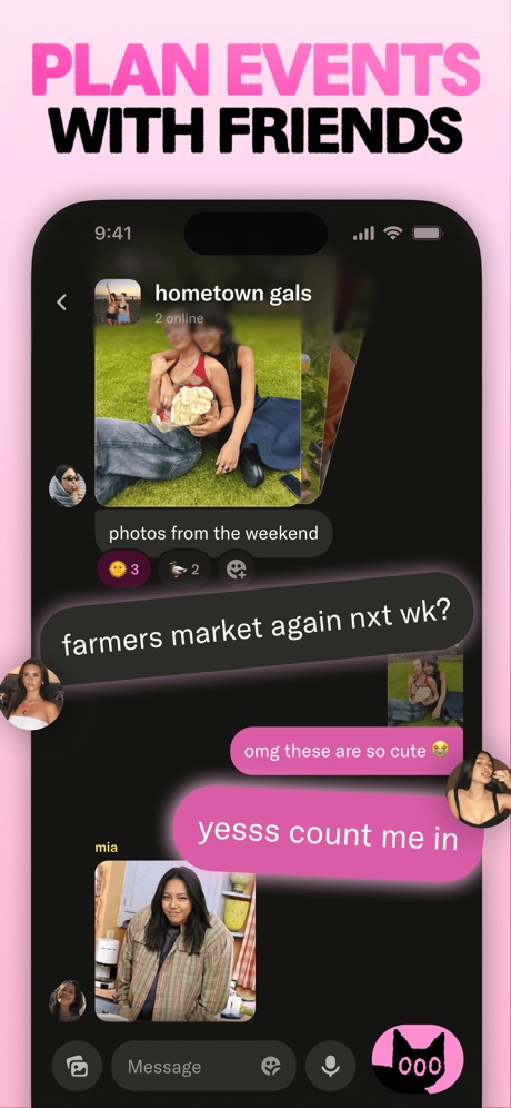 frenzy - friends only App Store screenshot 5, headline “PLAN EVENTS WITH FRIENDS”. Names its audience.