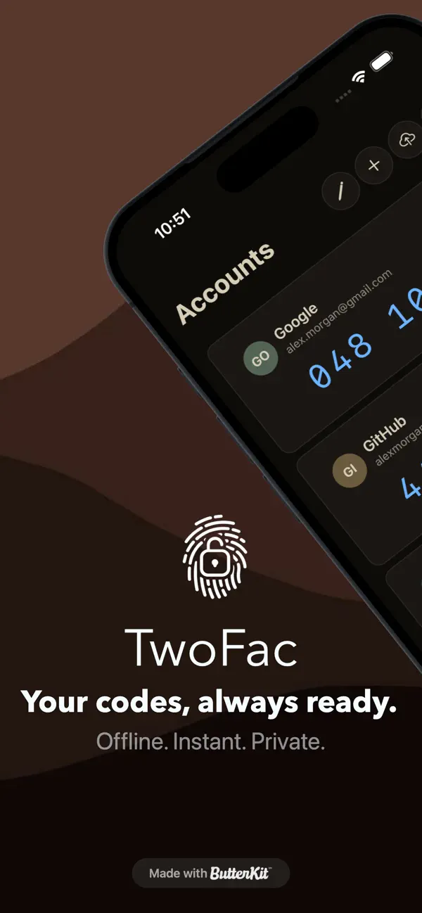 #1. TwoFac - Authenticator (iOS) Ved: Leonardo Melegari