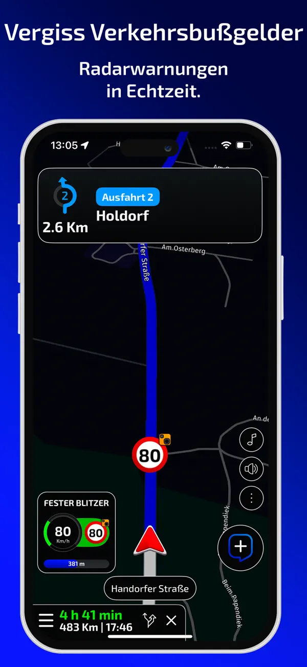 Radarbot: Blitzer Radarwarner iPhone App Screenshot 3 – Navigation