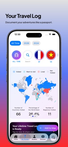 Travu: Travel Map & Tracker iPhone screenshot
