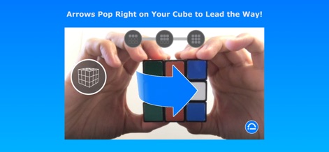 Cube AR - Observez comment de grandes flèches intuitives apparaissent directement sur le cube, accompagnées d'icônes de progression, pour guider les utilisateurs à travers chaque mouvement nécessaire.