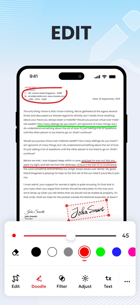 Image to PDF Converter & Edit - Achieve precision PDF editing with advanced annotation tools for highlighting and seamless e-signature integration directly on documents.
