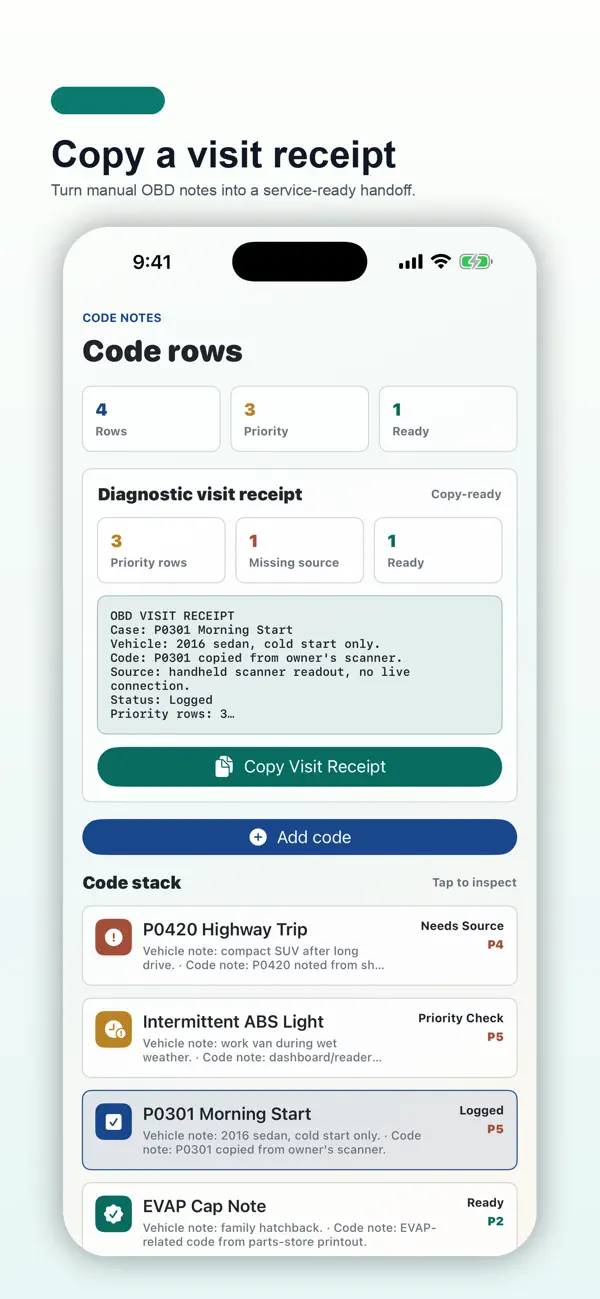 Screenshot #1 pour OBD Code Note Pocket
