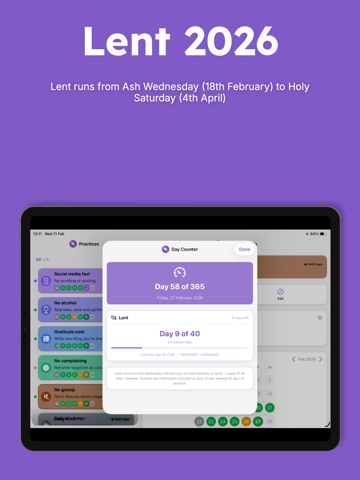 Lent 2026: 40 Day Tracker iPad screenshot