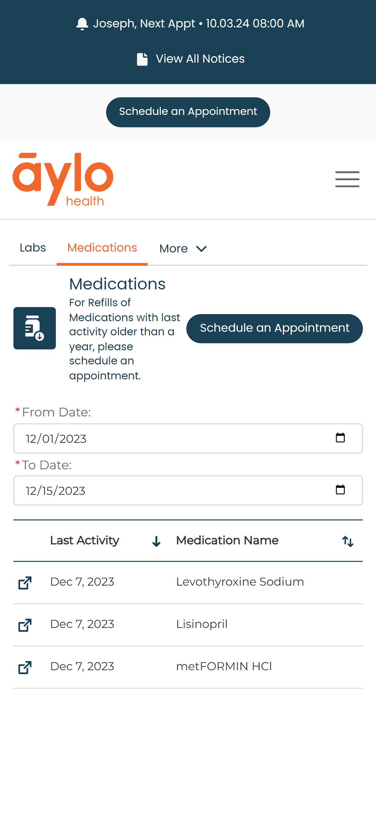 Aylo Health: Patient Portal