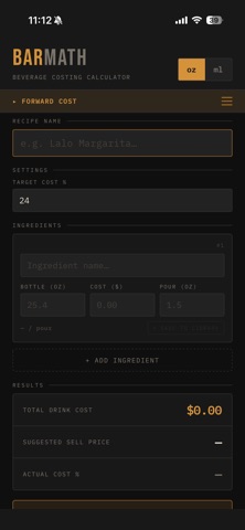 BarMath: Beverage Costing screenshot