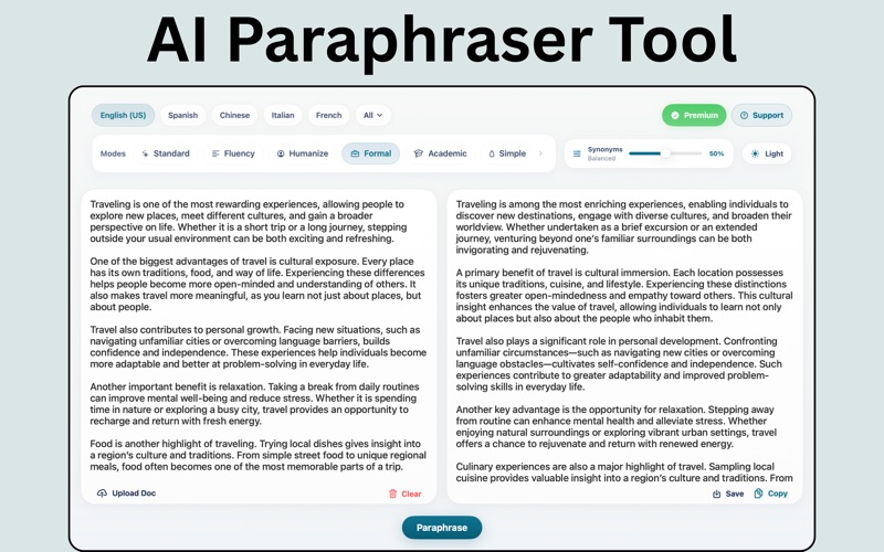 Paraphrase Tool : AI Rewriter iPhone screenshot