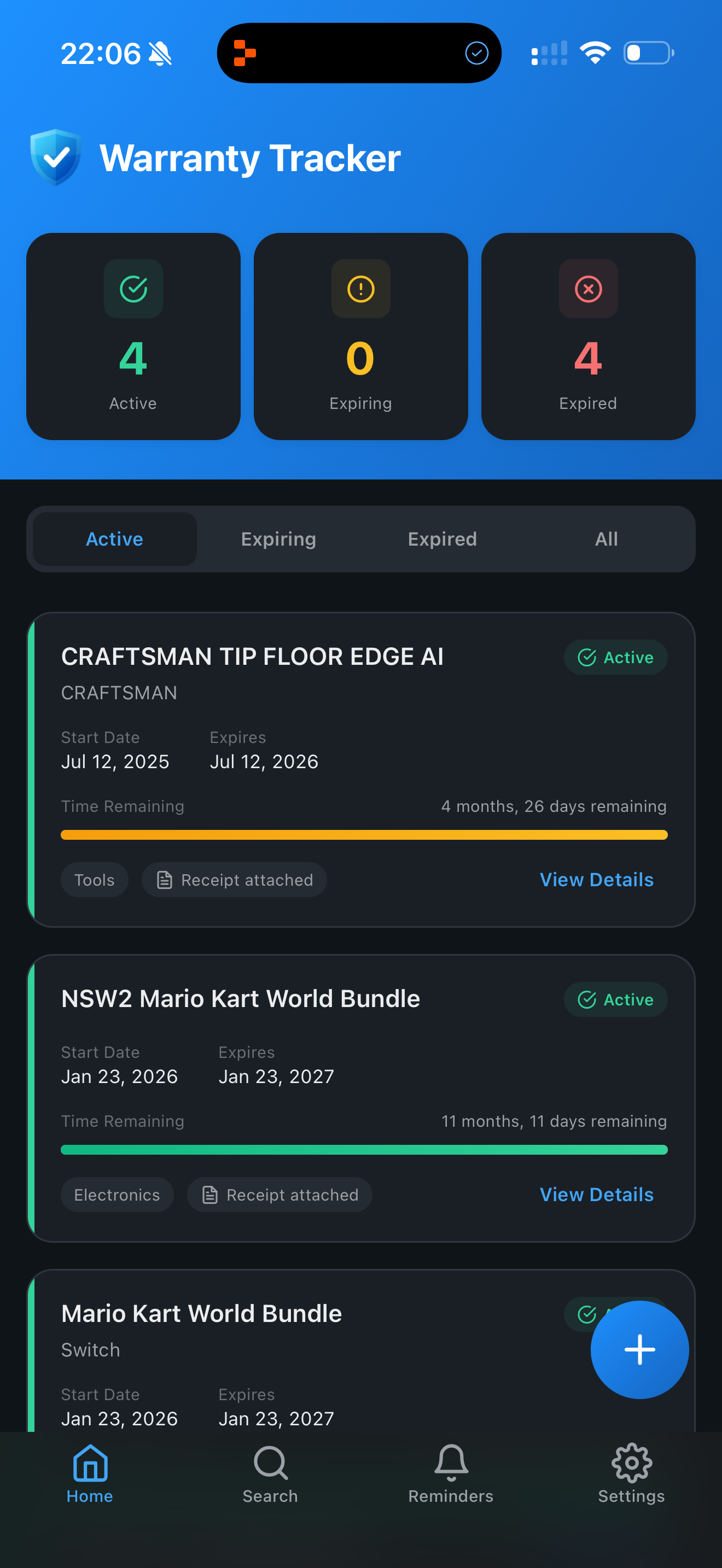 Warranty & Receipt Tracker