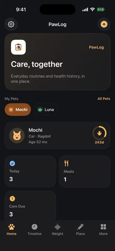 PawLog - Pet Care & Health Log screenshot 1 of 4