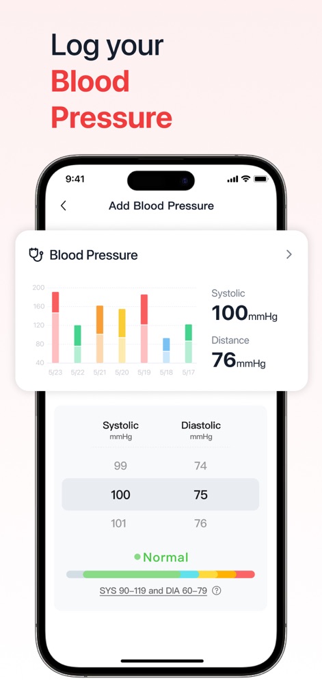 iHeart-Pulse Rate Monitor App. - Users can log blood pressure easily with a clear entry table and visualize trends over time using the interactive bar chart.