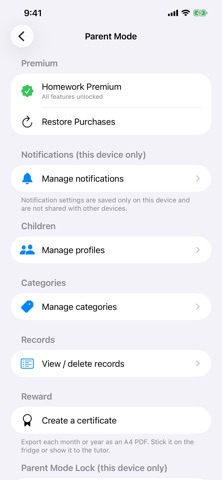 Kids Homework Tracker iPhone screenshot