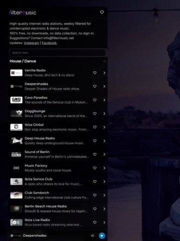 filtermusic radio iPad screenshot