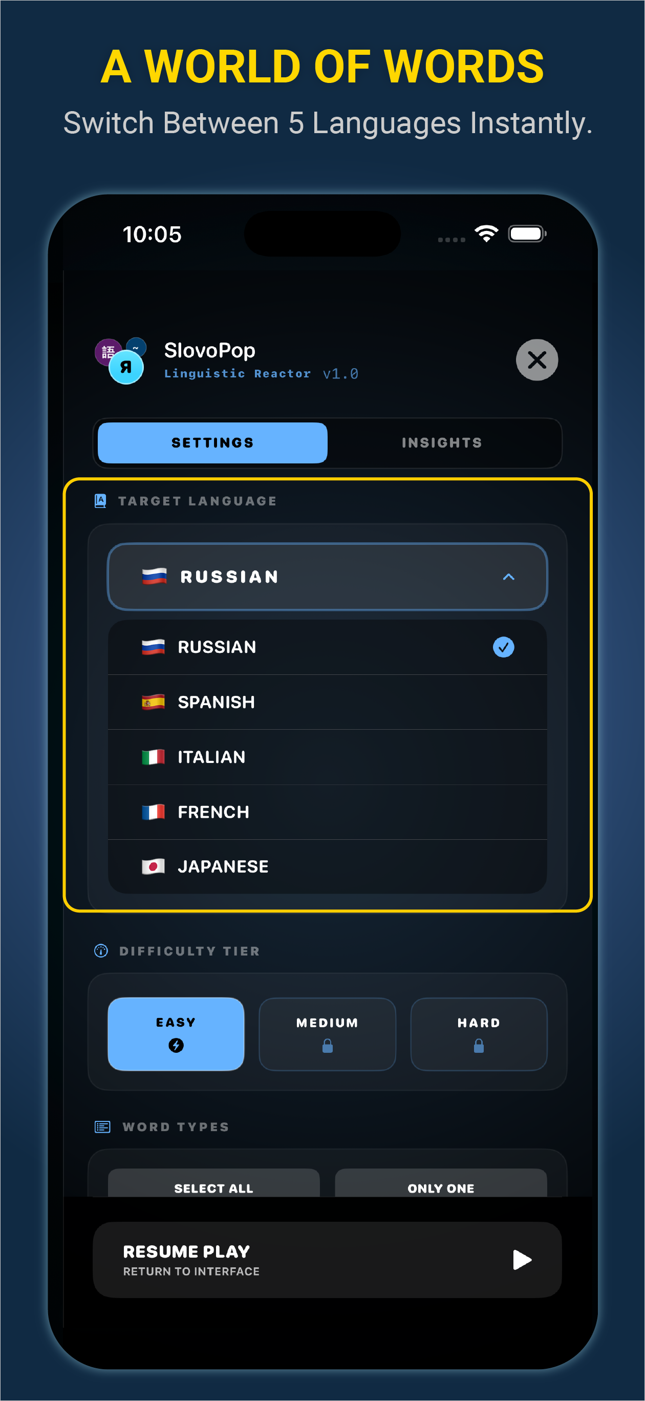 SlovoPop: Language Arcade Game