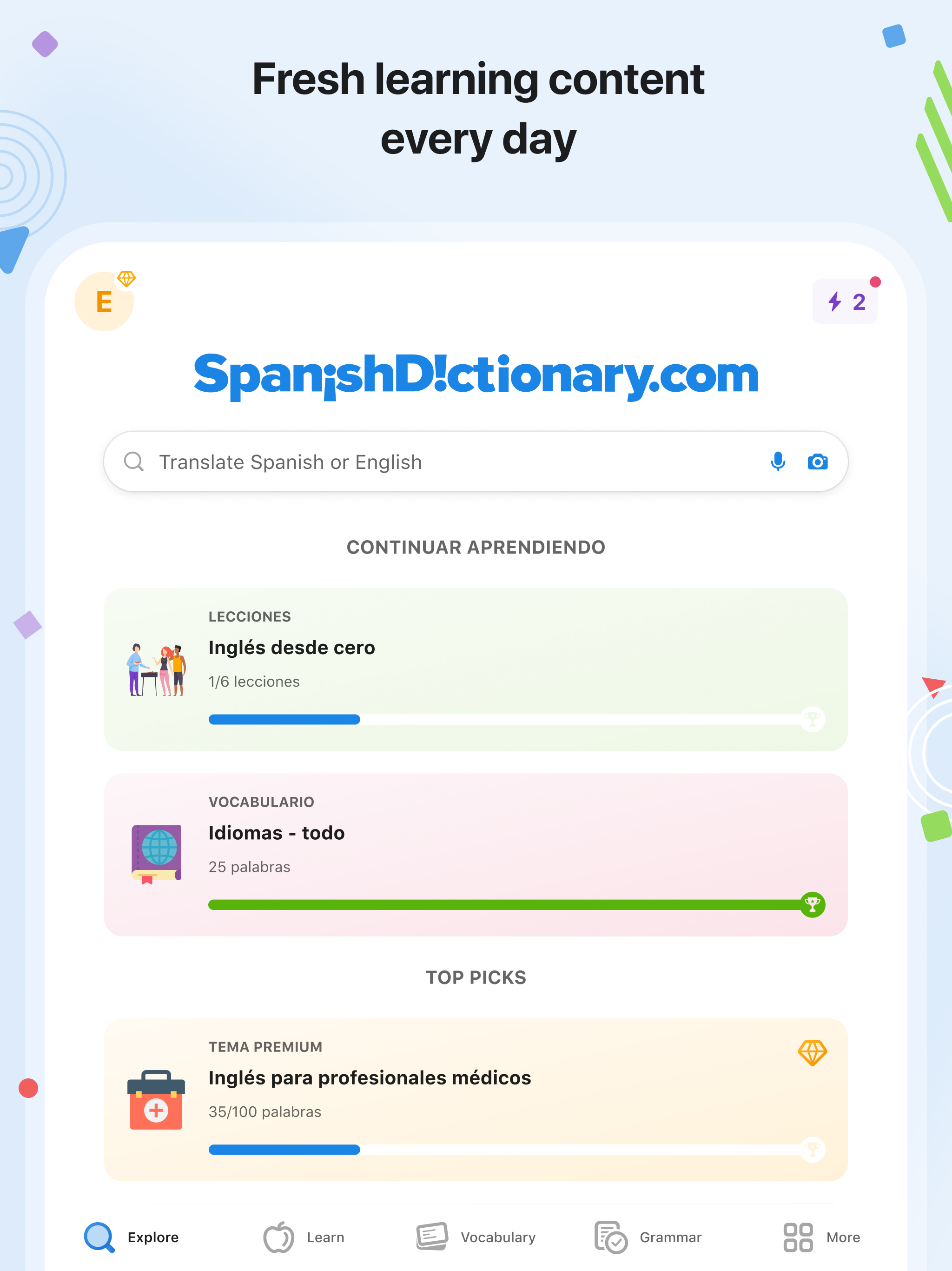 SpanishDictionary.com Learning