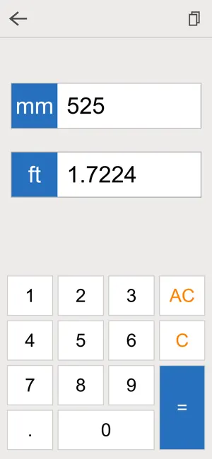 millimeters feet converter screenshot 1