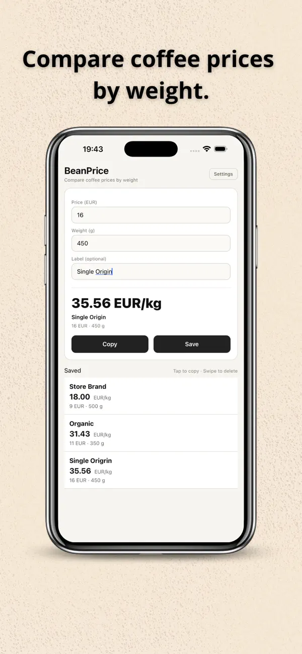 Screenshot #1 pour BeanPrice