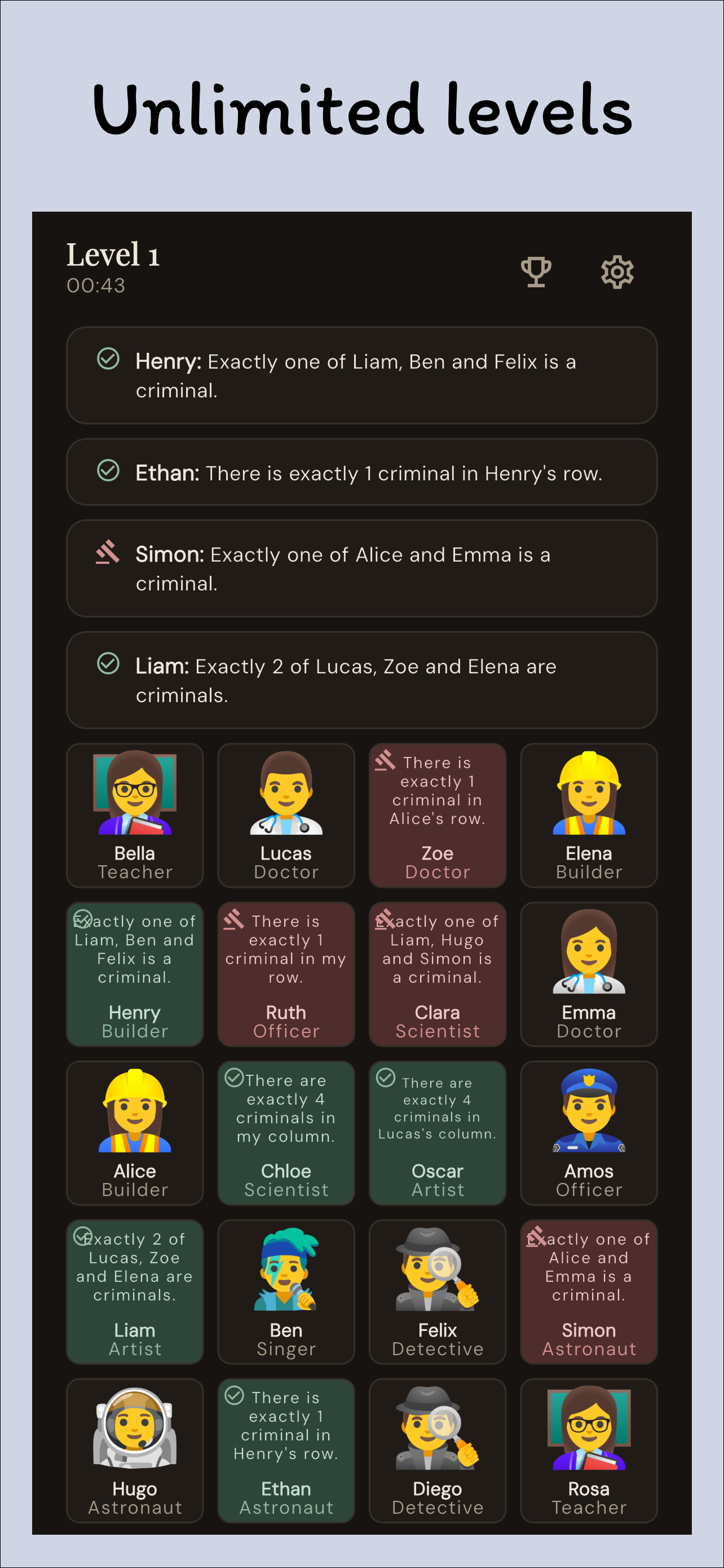 Clues Suspects Logic Grid screenshot 3