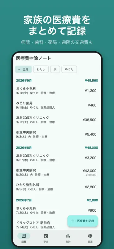 医療費控除ノート - 通院記録と医療費管理 screenshot 3 of 6