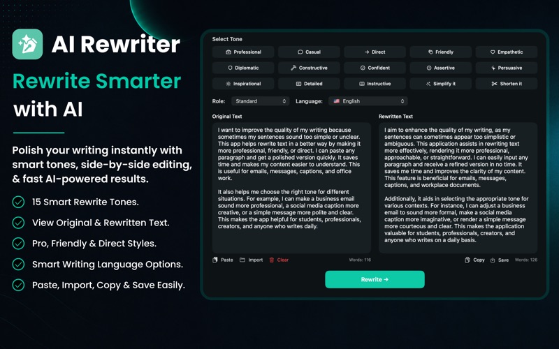 AI Text Rewriter & Humanizer iPhone screenshot