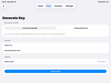 CypherAir iPad screenshot