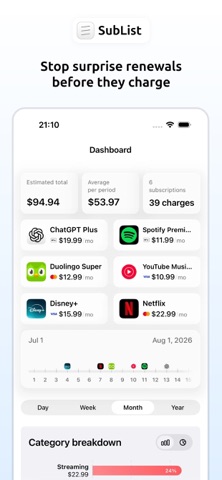 SubList: Subscription Tracker Screenshot 1 of 10