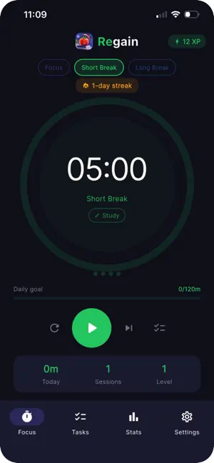 Regain: Pomodoro Focus Timer screenshot 3