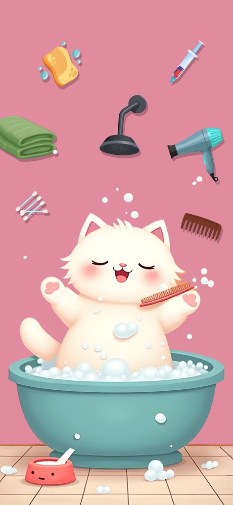 Sort It Right: Relax Puzzle - Delight in pampering pet simulations, bathing an adorable cat in a tub and using a small comb for gentle grooming.