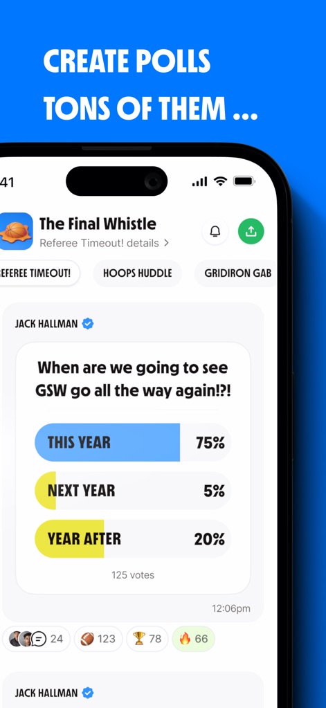 ChatBCC - ユーザーは、具体的な質問を投げかける投票機能を通じて、コミュニティの意見を募ることができます。リアルタイムで更新される投票結果のパーセンテージも確認可能です。